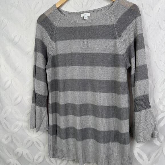 J. Jill Sparkle Flounce Metallic Tonal Stripe Linen Blend Sweater Size S NWT - Picture 3 of 7
